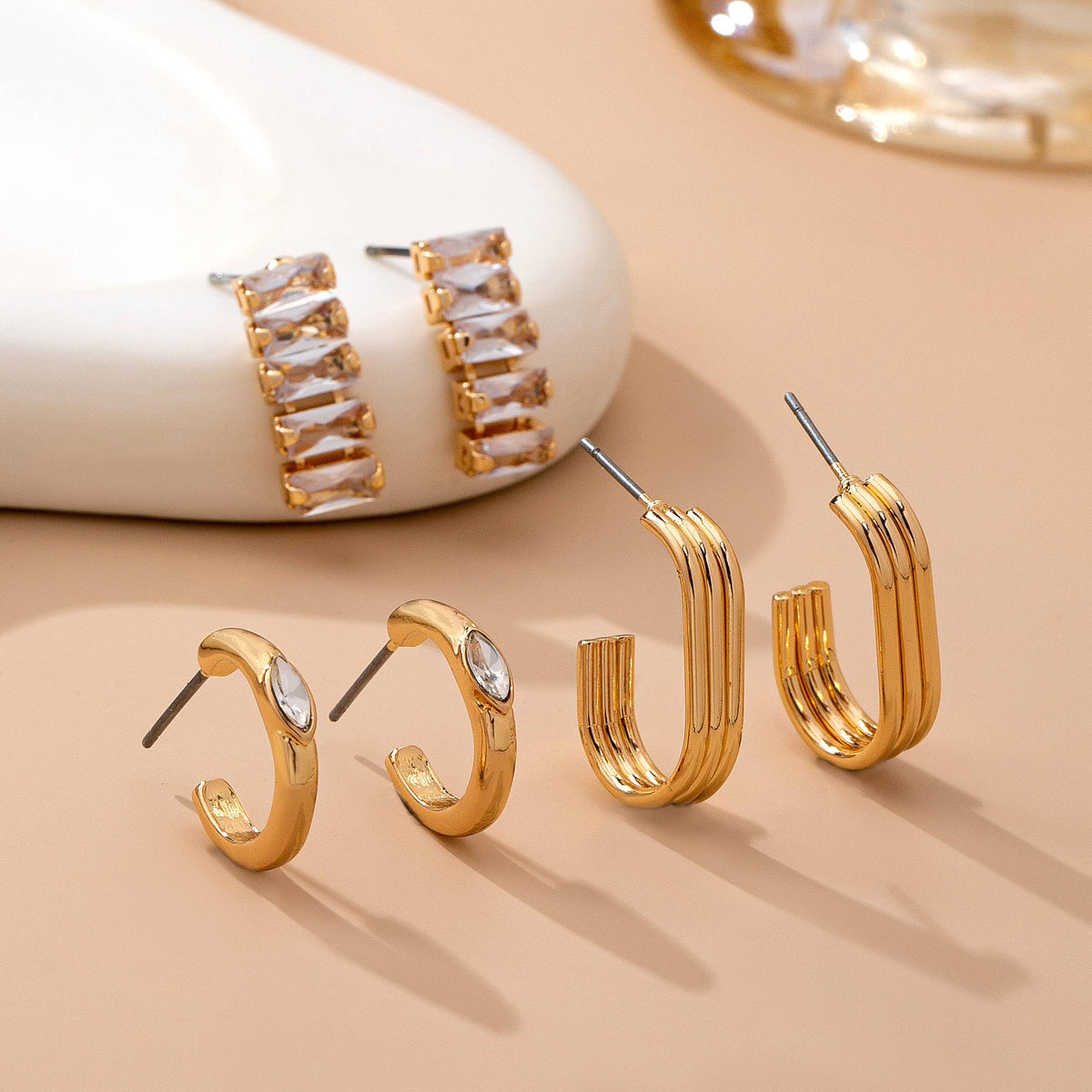 Crystal & Gold Hoop Earring Set-JOSSLYN by wall to wall-R3vel Threads, Women's Fashion Boutique, Located in Hudsonville, Michigan