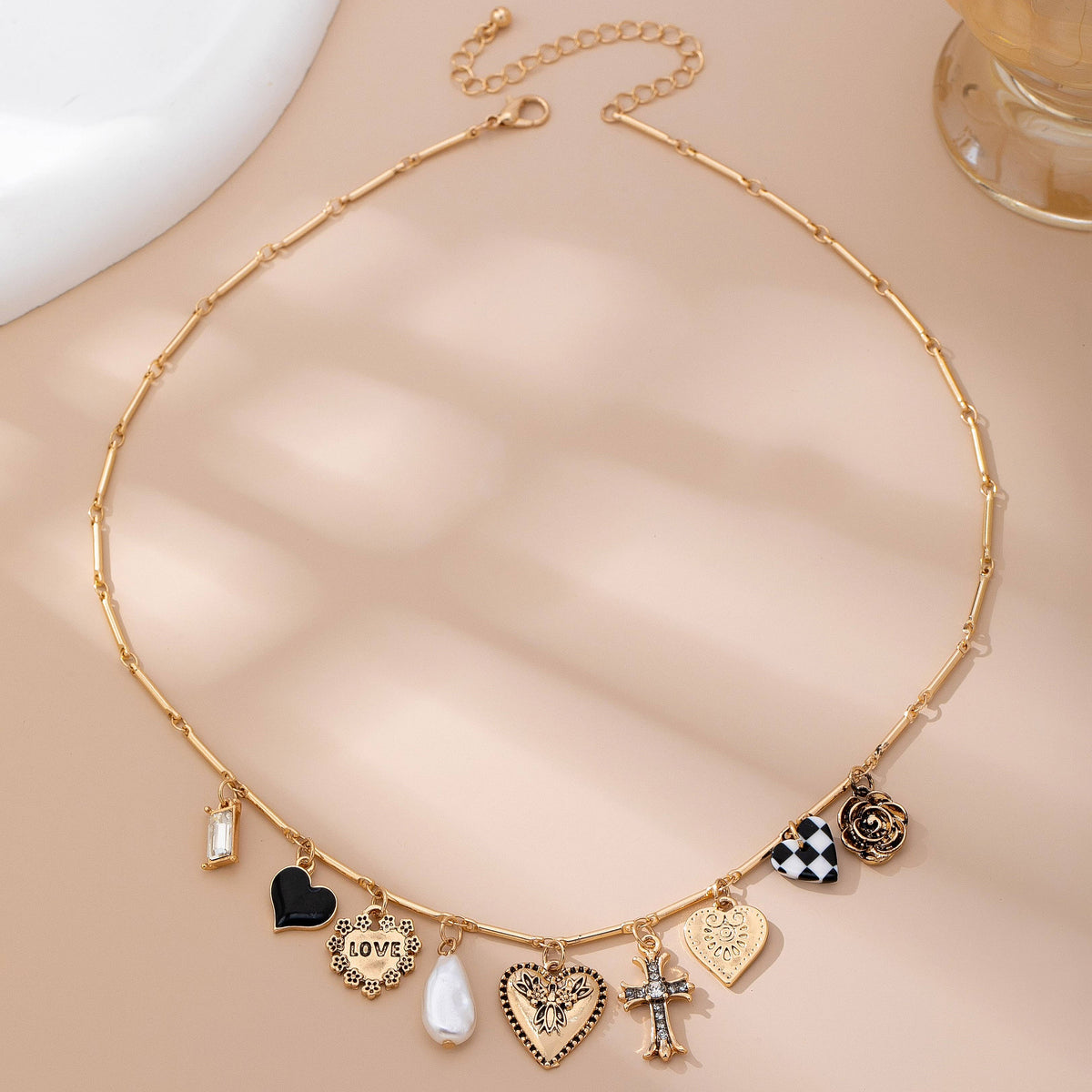 Checker heart charm necklace-JOSSLYN by wall to wall-R3vel Threads, Women's Fashion Boutique, Located in Hudsonville, Michigan