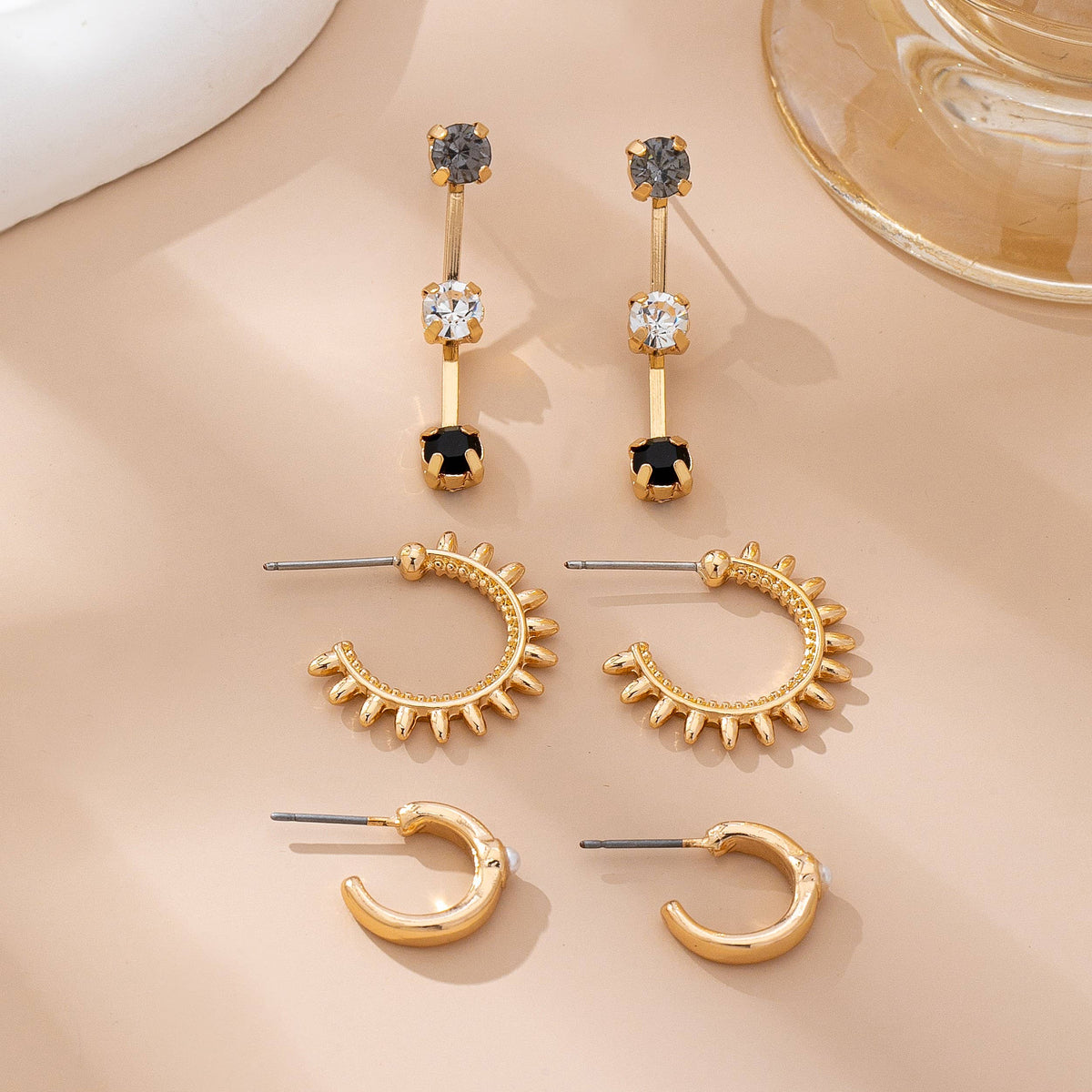 Gold-Tone Mixed Crystals & Black Gems Earring Set-JOSSLYN by wall to wall-R3vel Threads, Women's Fashion Boutique, Located in Hudsonville, Michigan