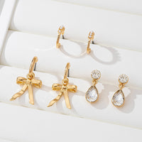 Pearl Crystal Teardrop Bow Trio Earring Set-JOSSLYN by wall to wall-R3vel Threads, Women's Fashion Boutique, Located in Hudsonville, Michigan