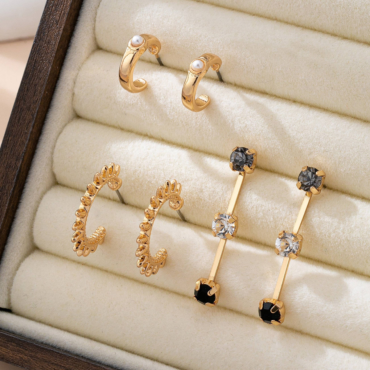 Gold-Tone Mixed Crystals & Black Gems Earring Set-JOSSLYN by wall to wall-R3vel Threads, Women's Fashion Boutique, Located in Hudsonville, Michigan