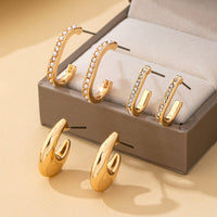 Rhinestone Pearl Huggie Hoop Trio Earrings | 80E62207-JOSSLYN by wall to wall-R3vel Threads, Women's Fashion Boutique, Located in Hudsonville, Michigan