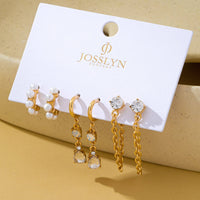 Pearl Hoop Crystal Drop Chain Trio Earring Set-JOSSLYN by wall to wall-R3vel Threads, Women's Fashion Boutique, Located in Hudsonville, Michigan