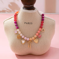 Pastel Beaded Bow Heart Flower Charm Necklace | 80N92704-JOSSLYN by wall to wall-R3vel Threads, Women's Fashion Boutique, Located in Hudsonville, Michigan