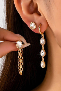 Teardrop Crystal Chain Hoop Drop Trio Earring Set-JOSSLYN by wall to wall-R3vel Threads, Women's Fashion Boutique, Located in Hudsonville, Michigan