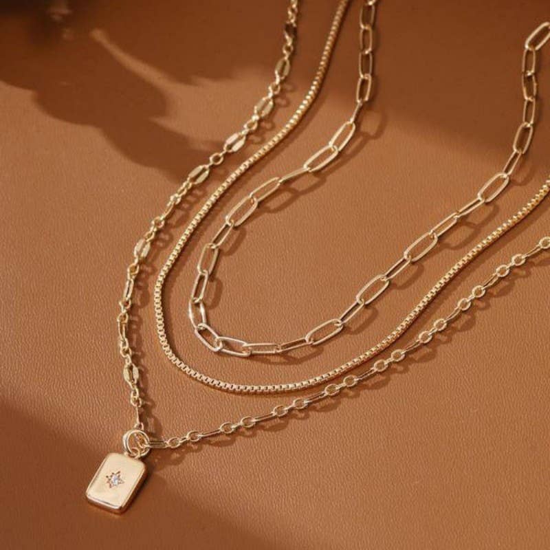 18K STAINLESS STEEL TARNISH FREE LAYERED NECKLACE-JOSSLYN by wall to wall-R3vel Threads, Women's Fashion Boutique, Located in Hudsonville, Michigan