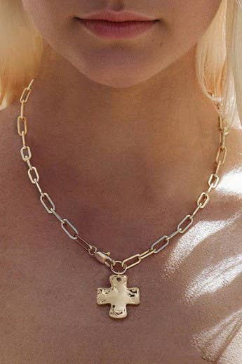 NOTABLE HAMMERED CROSS FRONT TOGGLE NECKLACE-JOSSLYN by wall to wall-R3vel Threads, Women's Fashion Boutique, Located in Hudsonville, Michigan