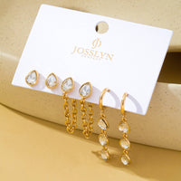 Teardrop Crystal Chain Hoop Drop Trio Earring Set-JOSSLYN by wall to wall-R3vel Threads, Women's Fashion Boutique, Located in Hudsonville, Michigan