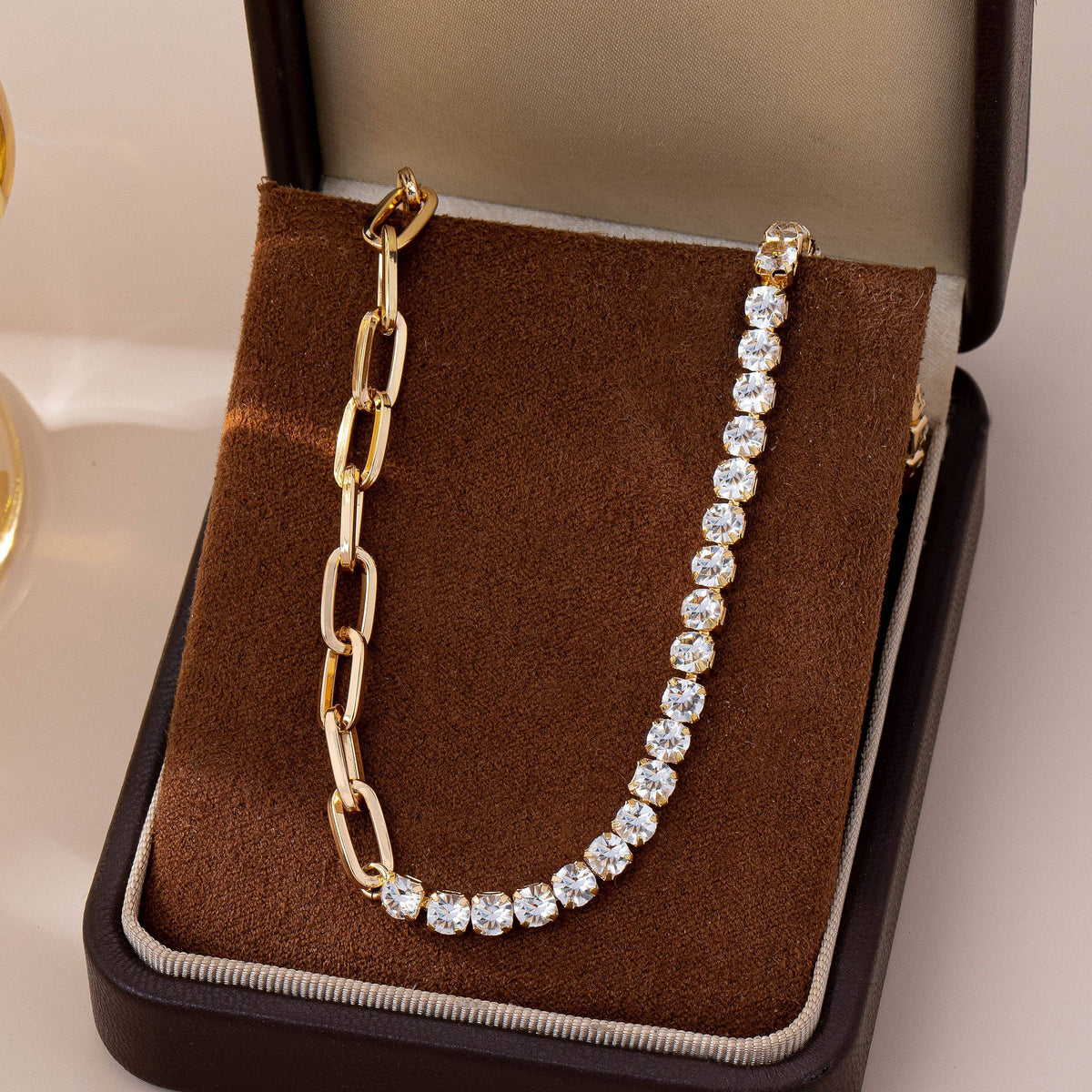 Dual Necklace-Half Rhinestones & Half Link Chain-JOSSLYN by wall to wall-R3vel Threads, Women's Fashion Boutique, Located in Hudsonville, Michigan