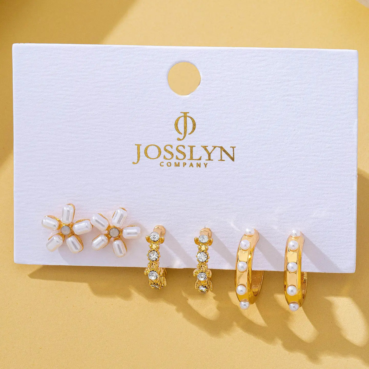 Pearl Floral Stud & Hoop Trio Earrings