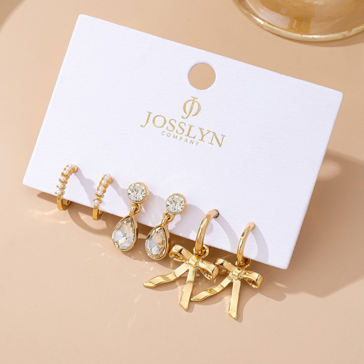 Pearl Crystal Teardrop Bow Trio Earring Set-JOSSLYN by wall to wall-R3vel Threads, Women's Fashion Boutique, Located in Hudsonville, Michigan