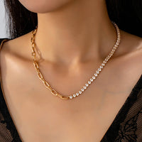 Dual Necklace-Half Rhinestones & Half Link Chain-JOSSLYN by wall to wall-R3vel Threads, Women's Fashion Boutique, Located in Hudsonville, Michigan