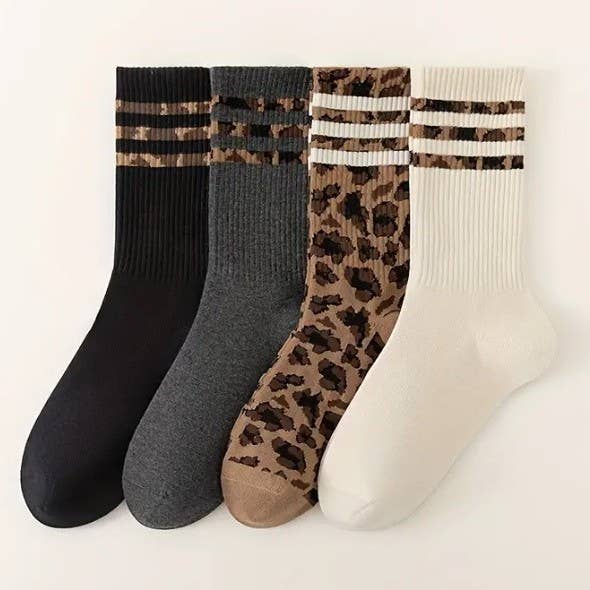 Leopard half crew Socks-JOSSLYN by wall to wall-R3vel Threads, Women's Fashion Boutique, Located in Hudsonville, Michigan