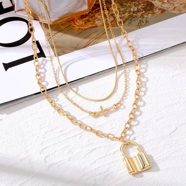 18K STAINLESS STEEL TARNISH FREE LAYERED NECKLACE | 40NK371-JOSSLYN by wall to wall-R3vel Threads, Women's Fashion Boutique, Located in Hudsonville, Michigan