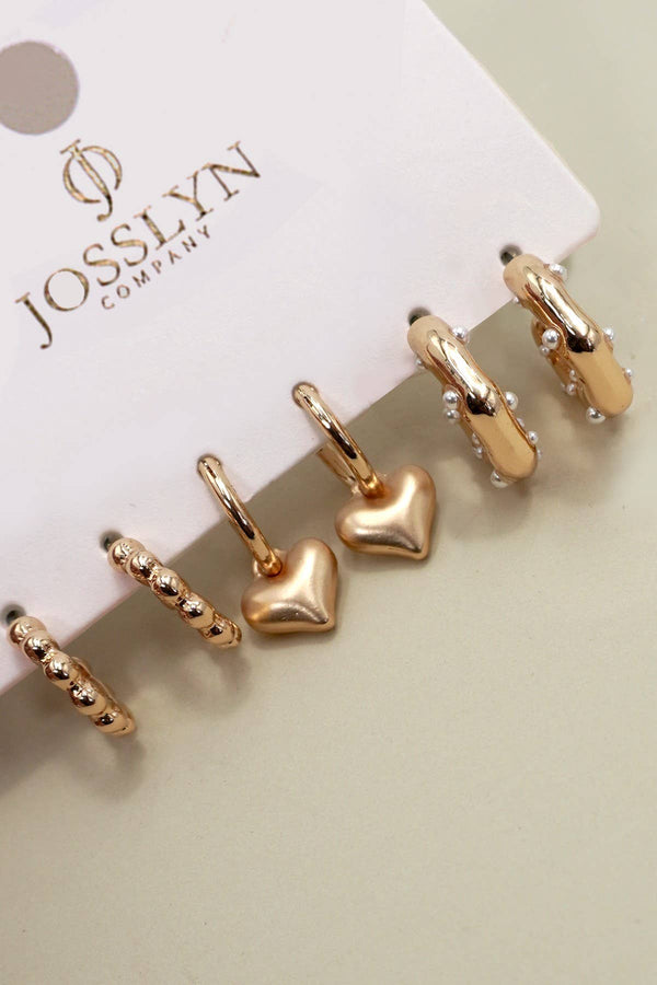 HEART DROP PEARL STUDED HOOP TRIO EARRINGS | 80E6397-JOSSLYN by wall to wall-R3vel Threads, Women's Fashion Boutique, Located in Hudsonville, Michigan